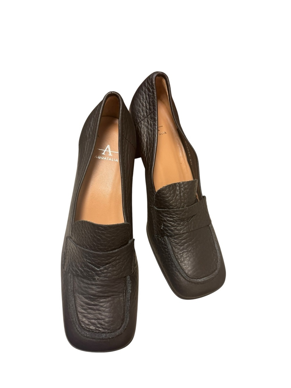 Aquatalia Carlina pump Black Leather Block Heel Loafers Sz 8 shelf pull - Picture 5 of 14